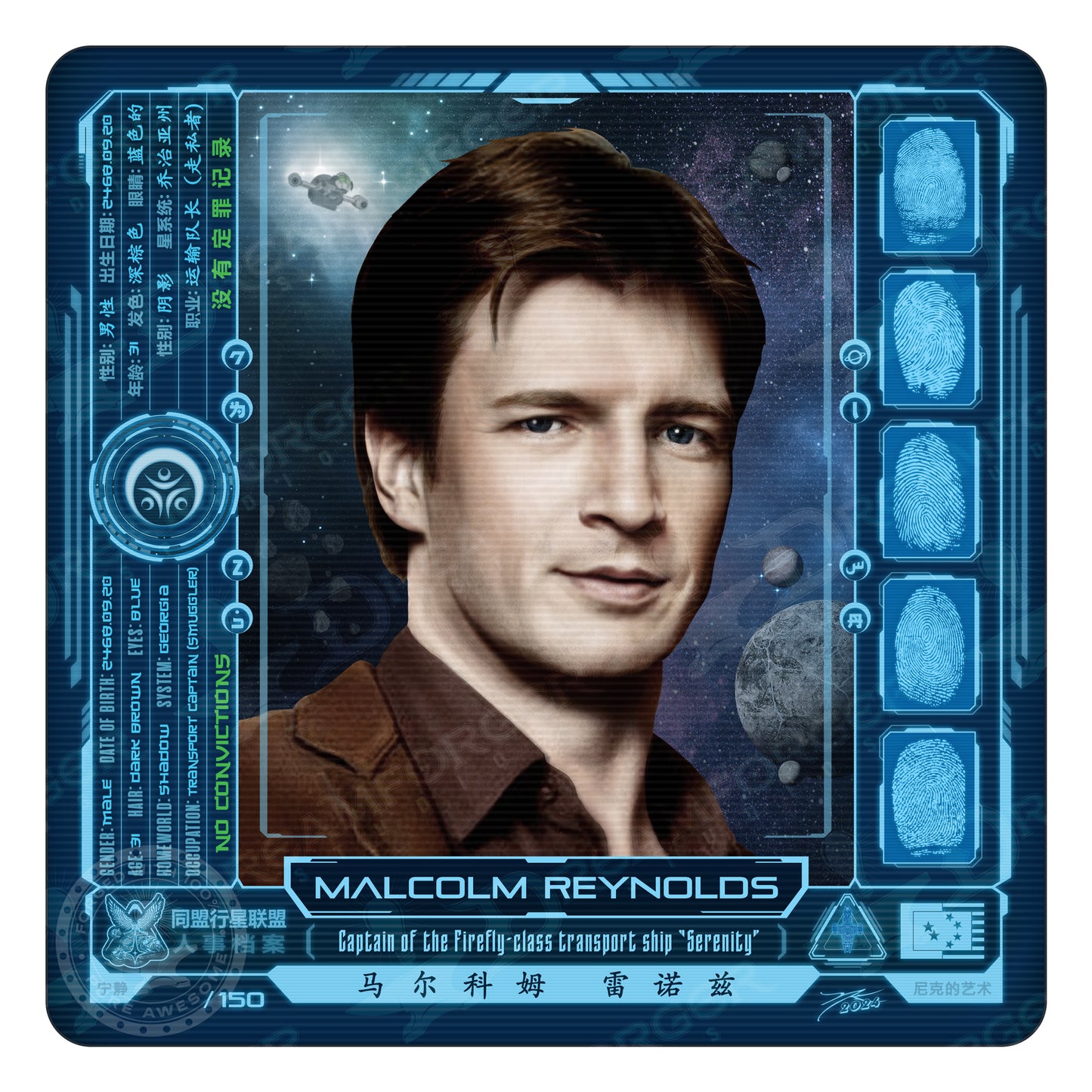 "Captain Malcolm Reynolds" REFORGED Portrait Art Mini-Print • Run of 150