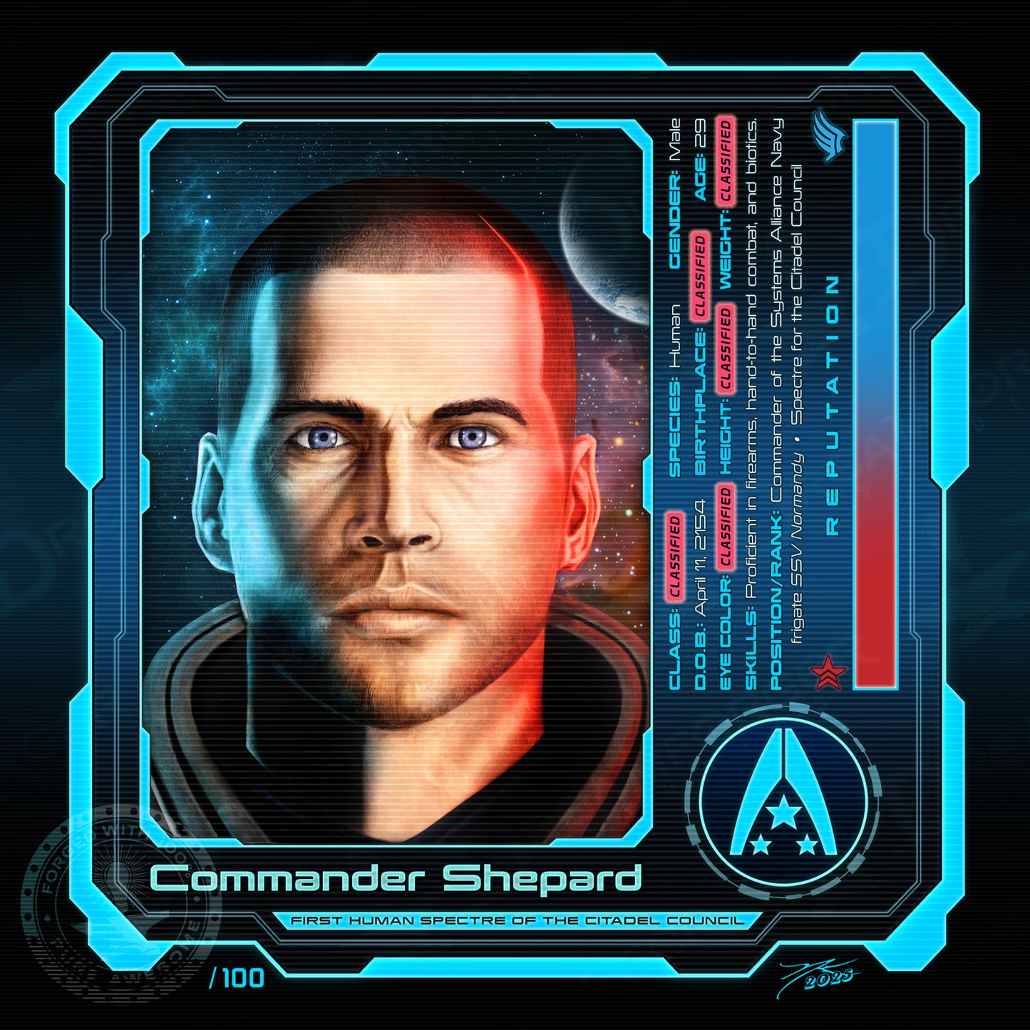 "Commander Shepard (BroShep)" Portrait Art Mini-Print • Run of 100