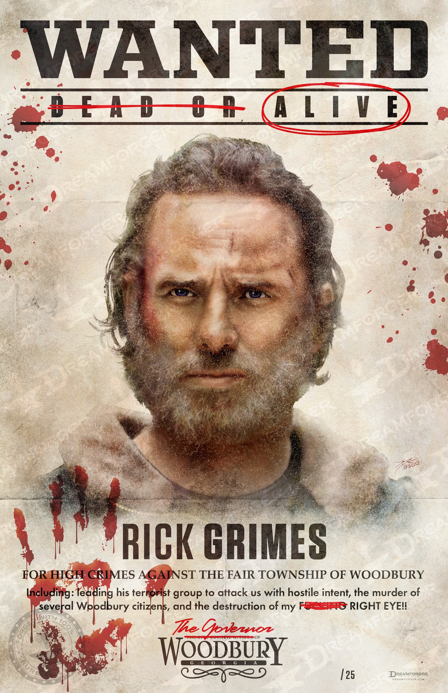 "Wanted: Rick Grimes" Limited Portrait Art Print • Run of 25