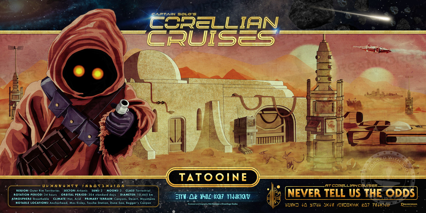 "Capt. Solo's Corellian Cruises - Destination: Tatooine" Panoramic Travel Poster