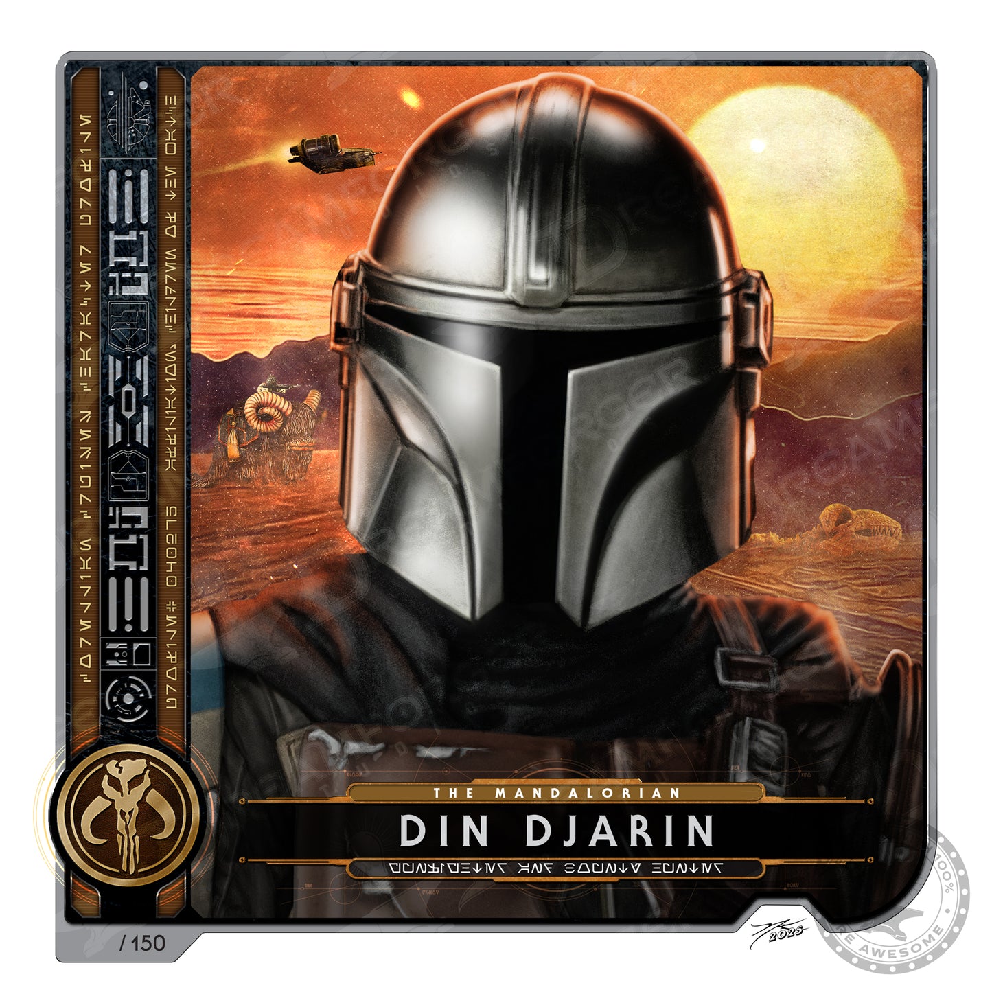 "Din Djarin "The Mandalorian" • Gunfighting Bounty Hunter" Portrait Art Mini-Print • Run of 150