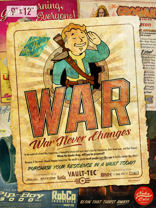 "War Never Changes Collage" Retro Ad Art Print