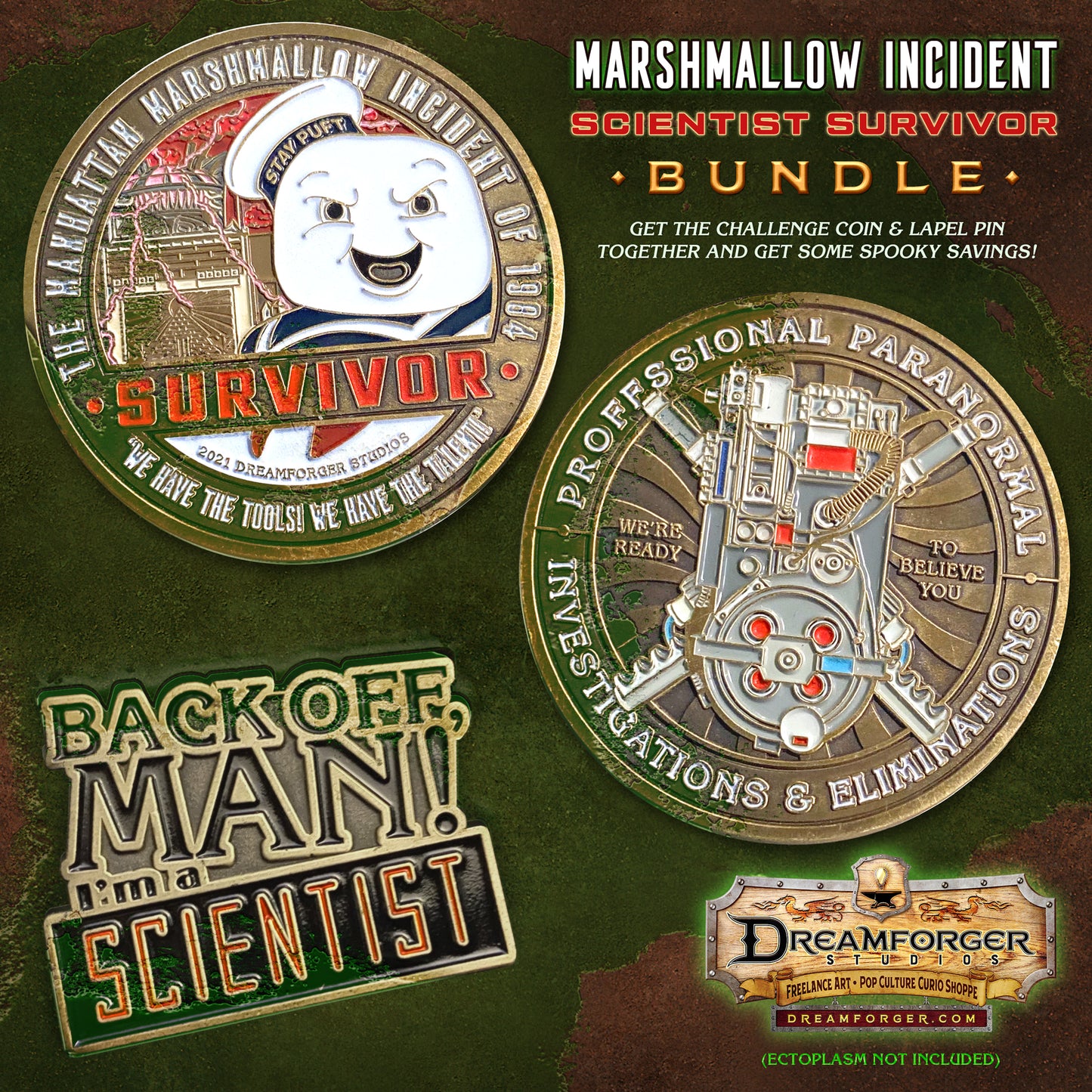 "Marshmallow Incident Scientist Survivor" Coin & Pin Bundle