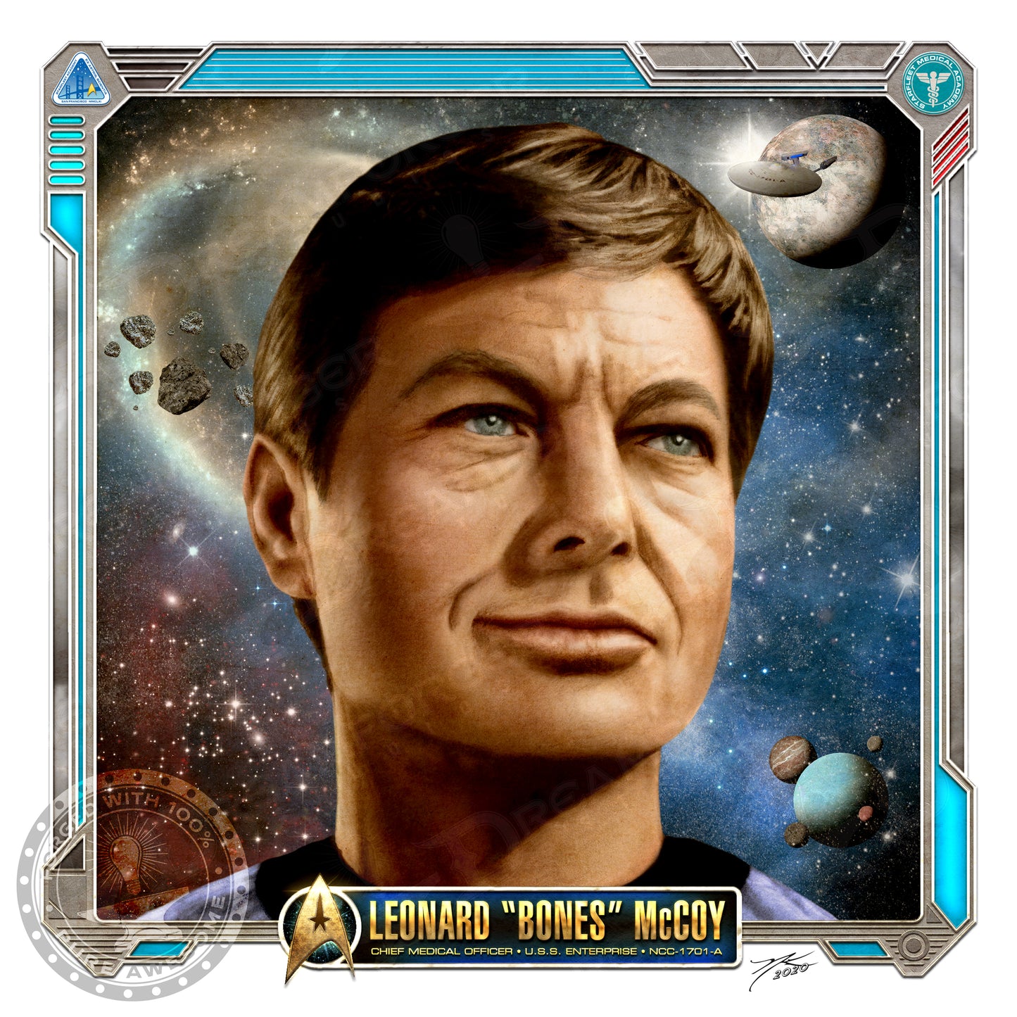 "Leonard "Bones" McCoy • Chief Medical Officer of the U.S.S. Enterprise" Portrait Art Mini-Print • Run of 150 (Remastered)