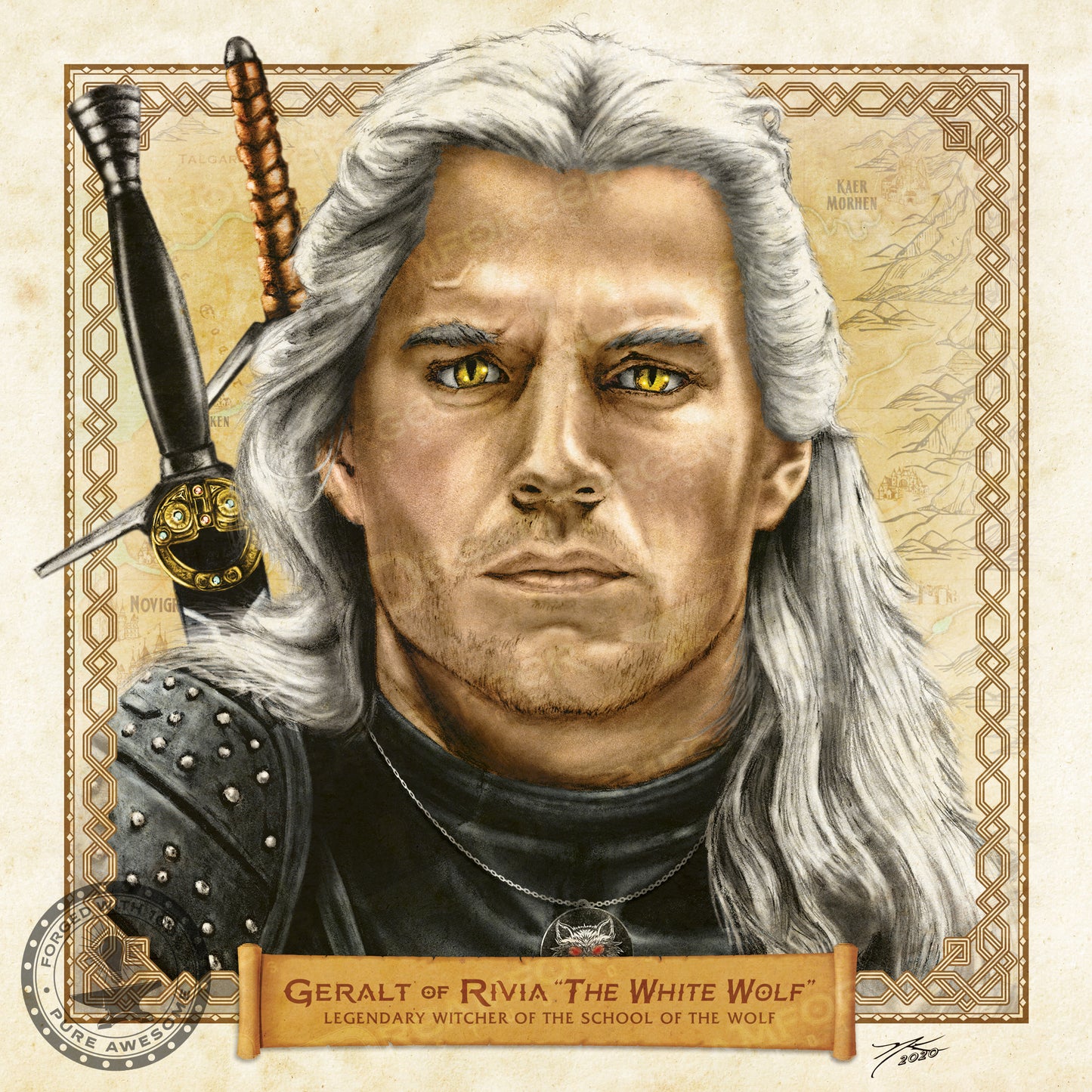 "Geralt of Rivia (The White Wolf)" Portrait Art Mini-Print • Run of 150