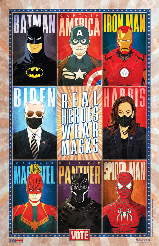 "Real Heroes Wear Masks" Limited Edition Minimalistic Superhero Political Poster