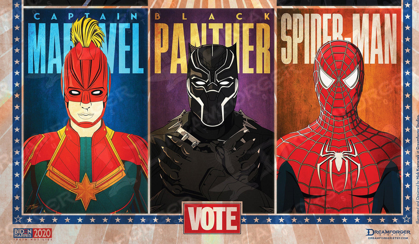 "Real Heroes Wear Masks" Limited Edition Minimalistic Superhero Political Poster