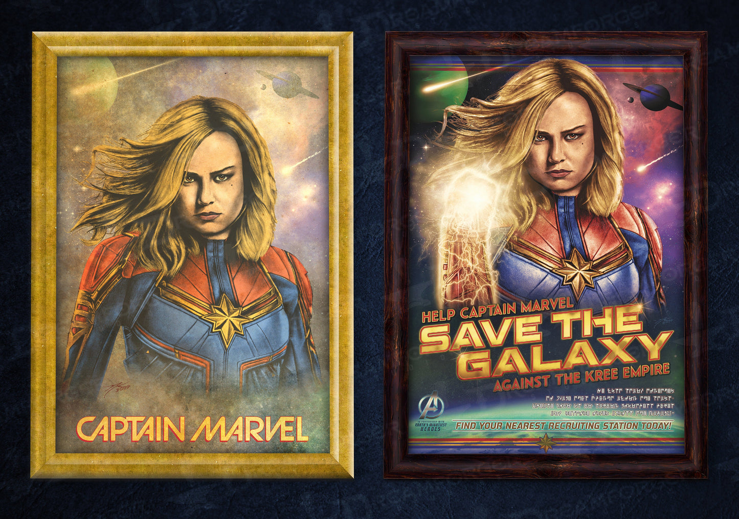Captain Marvel Build-A-Bundle Triple Pack (Sepia / Pastel / Full Color) 11x17 Hand-Drawn Fan Poster Art • Brie Larson • Marvel Studios