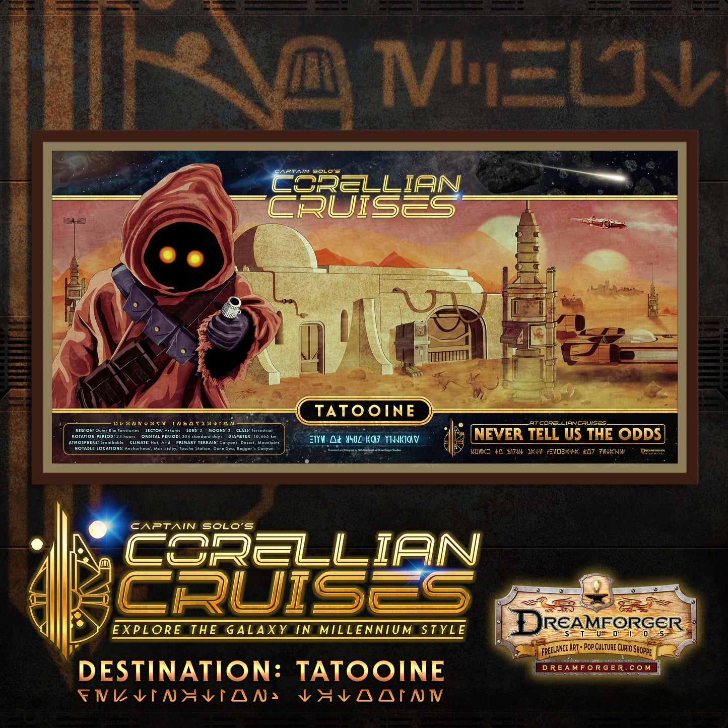 "Capt. Solo's Corellian Cruises - Destination: Tatooine" Panoramic Travel Poster