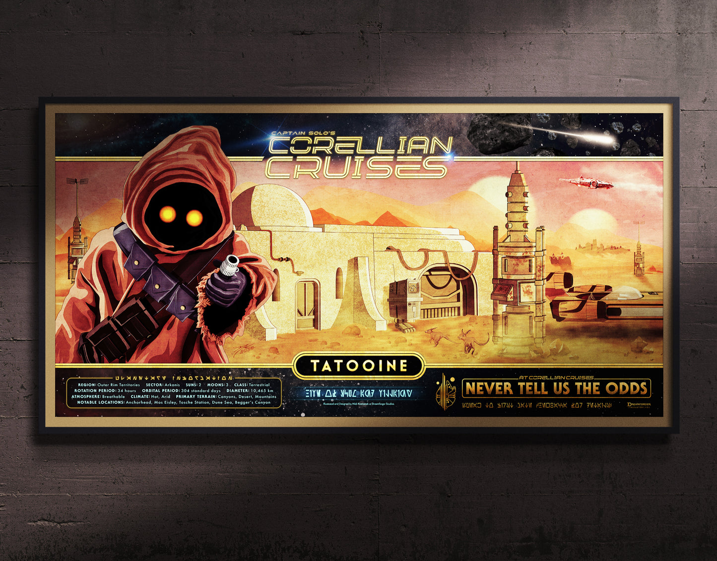 "Capt. Solo's Corellian Cruises - Destination: Tatooine" Panoramic Travel Poster