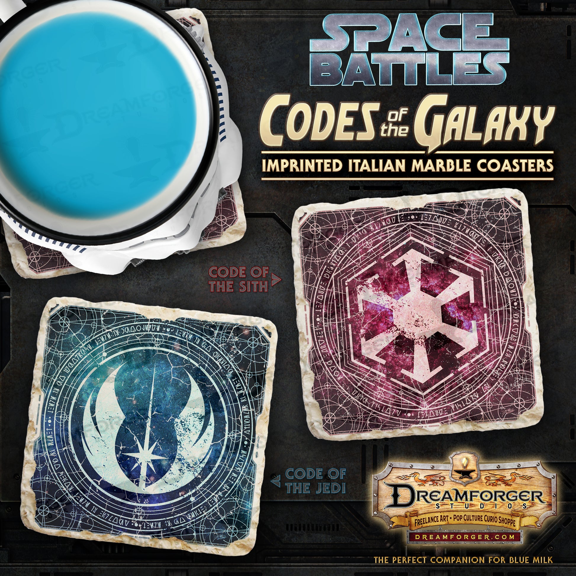 Codes of the Galaxy (Jedi vs. Sith) Italian Marble Coasters – Dreamforger  Studios