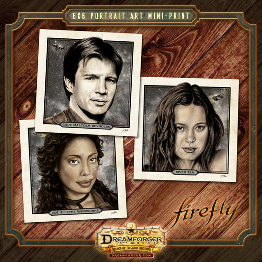 Firefly Portrait Art Mini-Print Bundle • Malcolm Reynolds / River Tam / Zoë Washburne