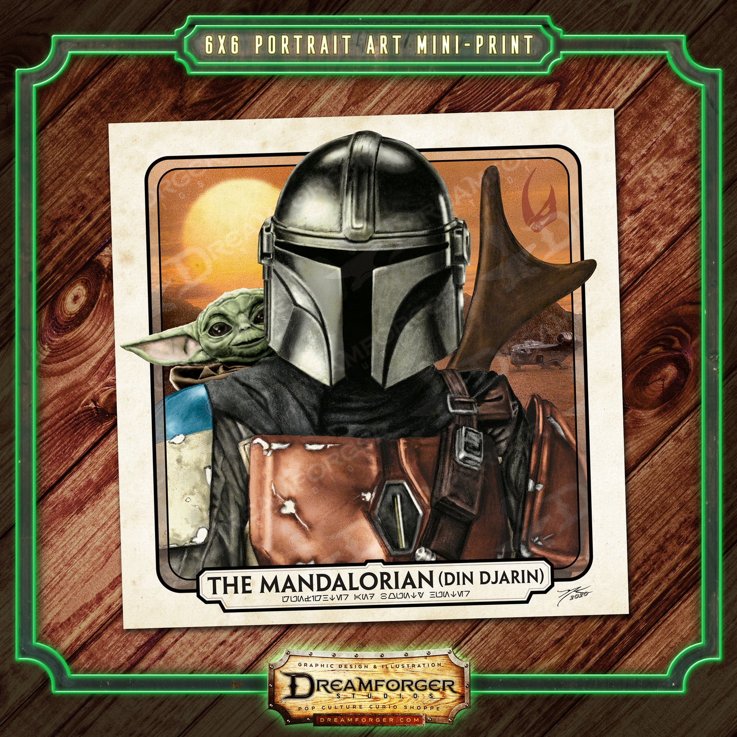 "Din Djarin "The Mandalorian" • Gunfighting Bounty Hunter" Portrait Art Mini-Print • Run of 150