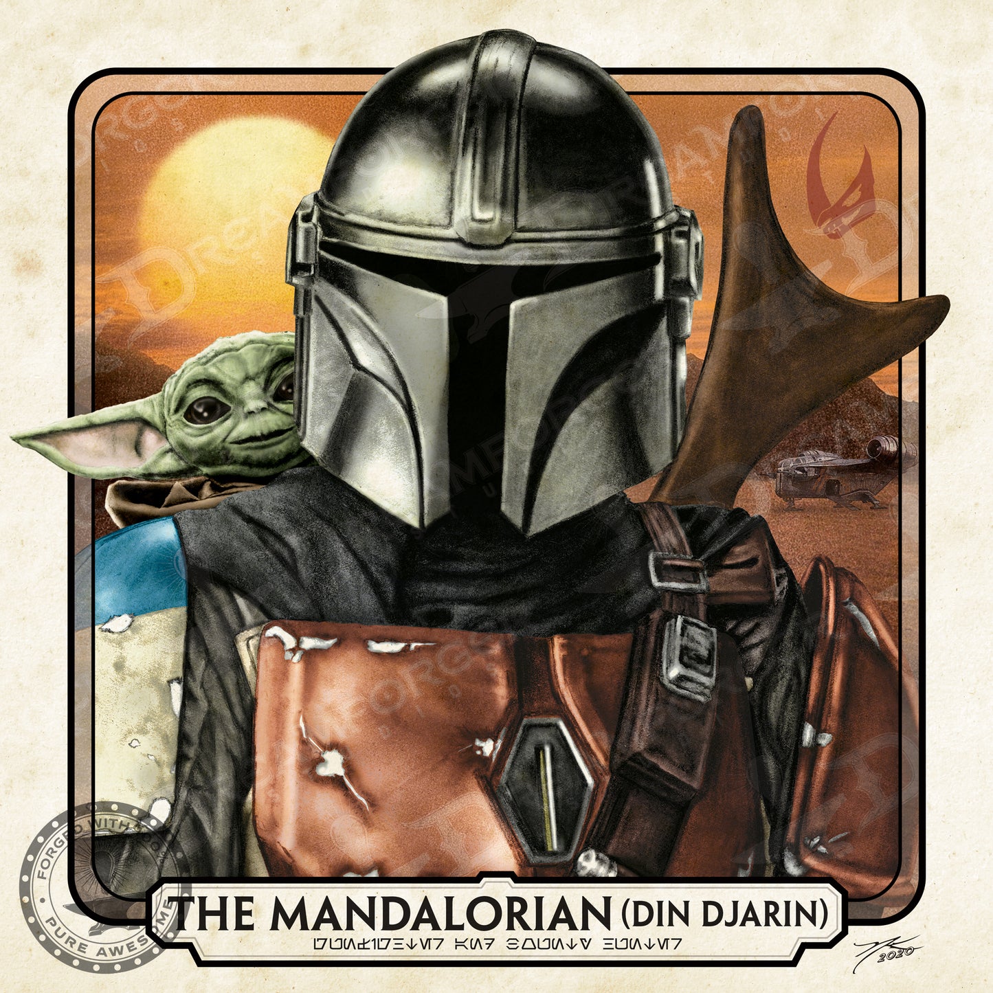 "Din Djarin "The Mandalorian" • Gunfighting Bounty Hunter" Portrait Art Mini-Print • Run of 150