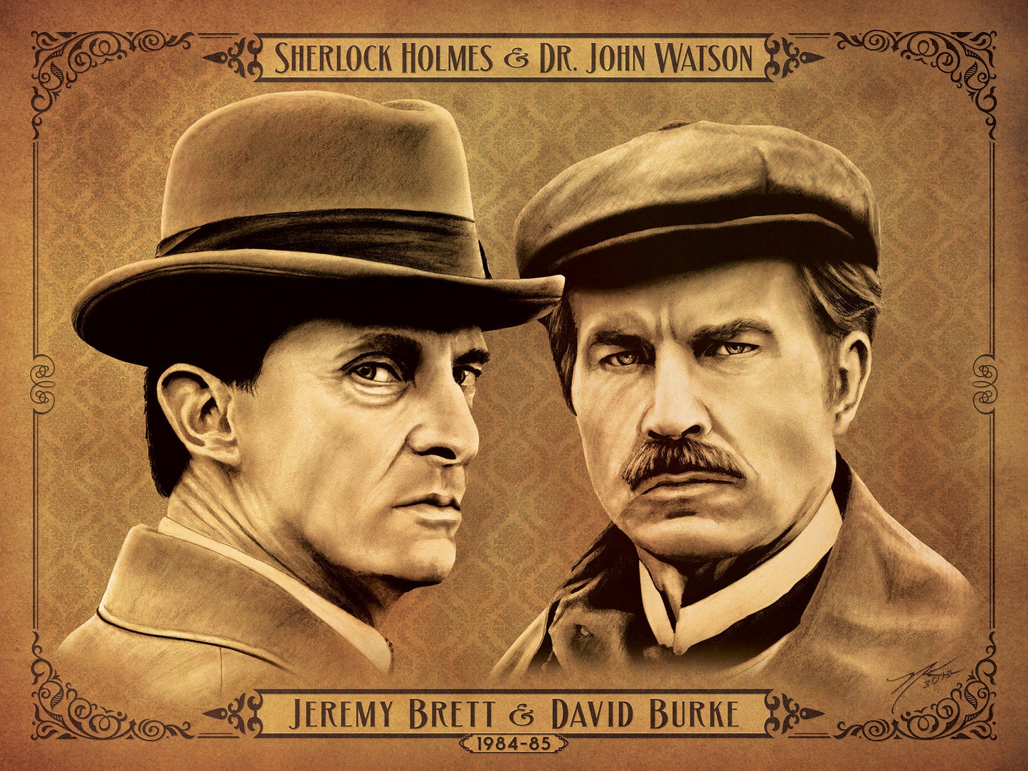 "Sherlock Holmes and Dr. Watson - Jeremy Brett & David Burke" Portrait Art Print
