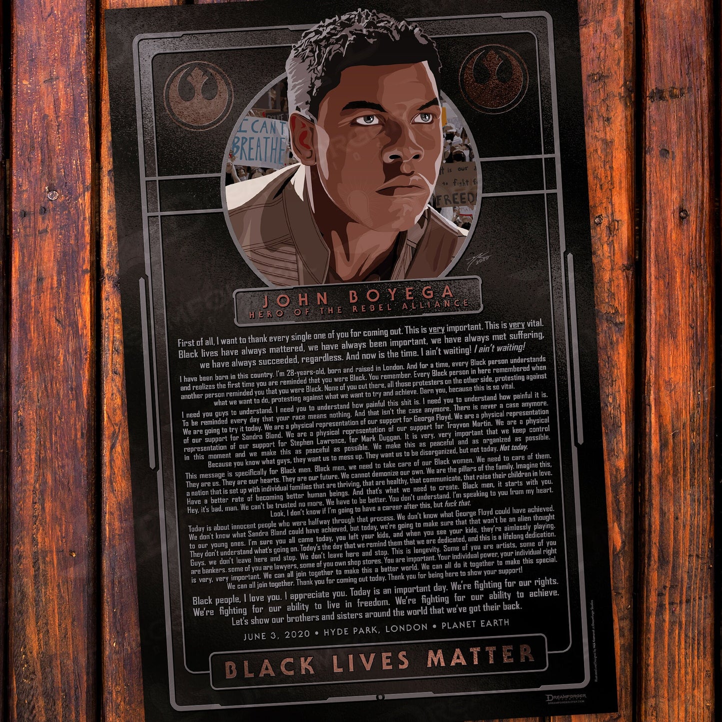 "John Boyega, Hero of the Rebel Alliance" • Black Lives Matter FanArt Charity Poster • ONLY 50!