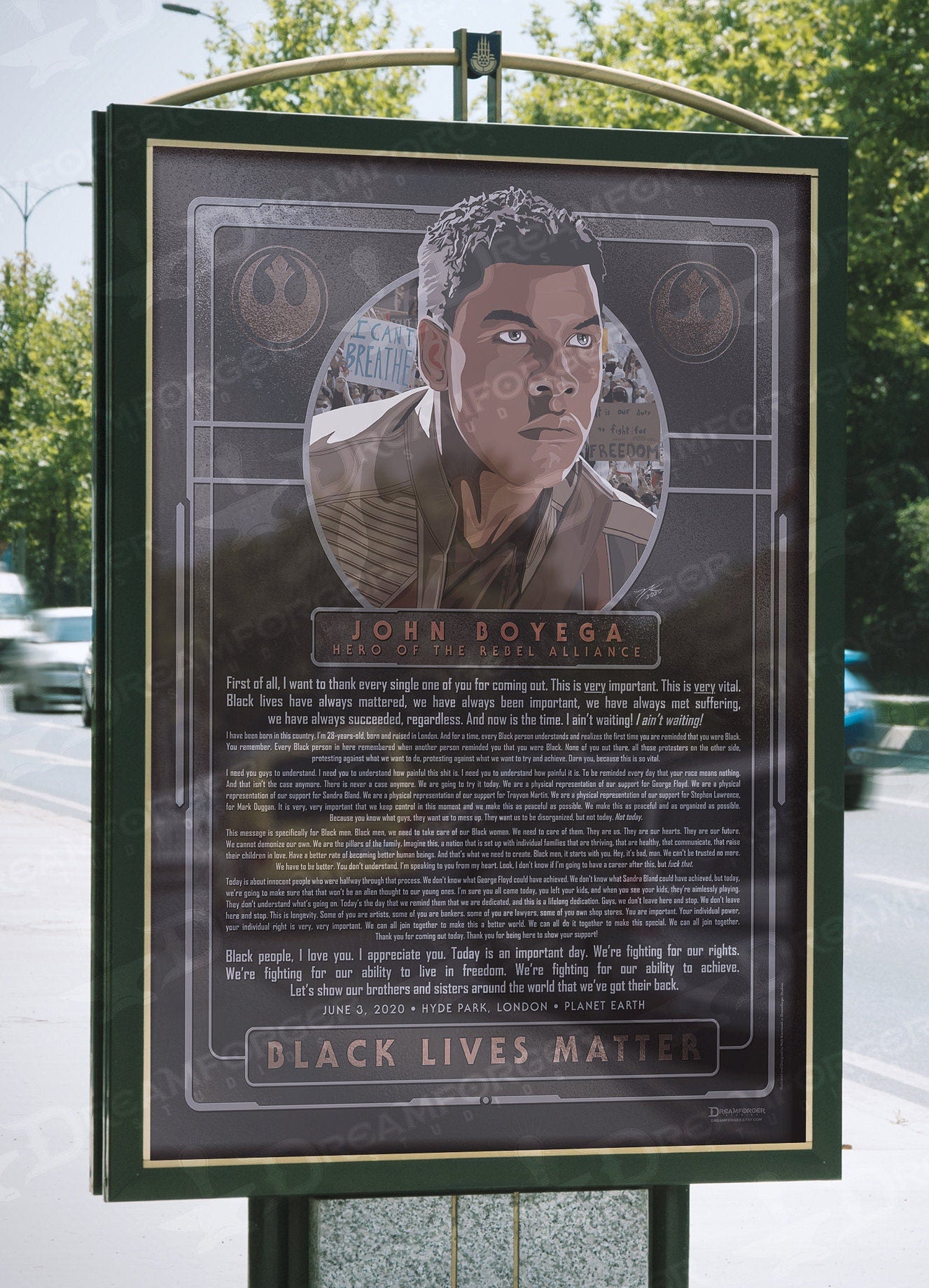 "John Boyega, Hero of the Rebel Alliance" • Black Lives Matter FanArt Charity Poster • ONLY 50!