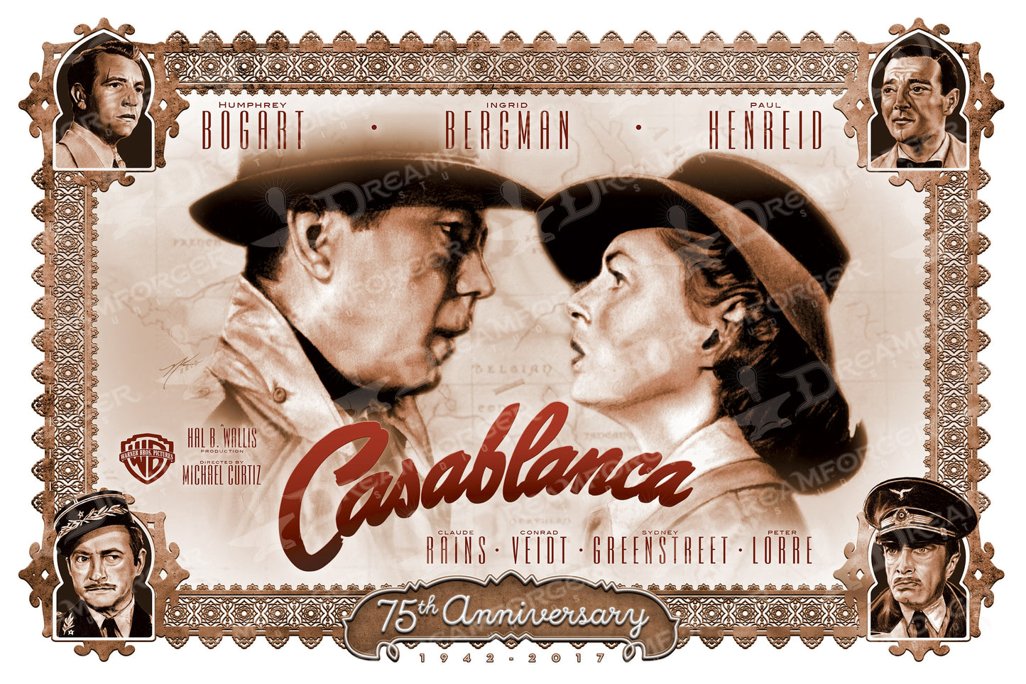 Casablanca 75th Anniversary 12" x 18" Poster Hand-Drawn Custom Art • Limited Print Run of 15