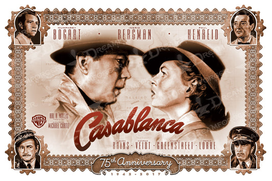 Casablanca 75th Anniversary 12" x 18" Poster Hand-Drawn Custom Art • Limited Print Run of 15