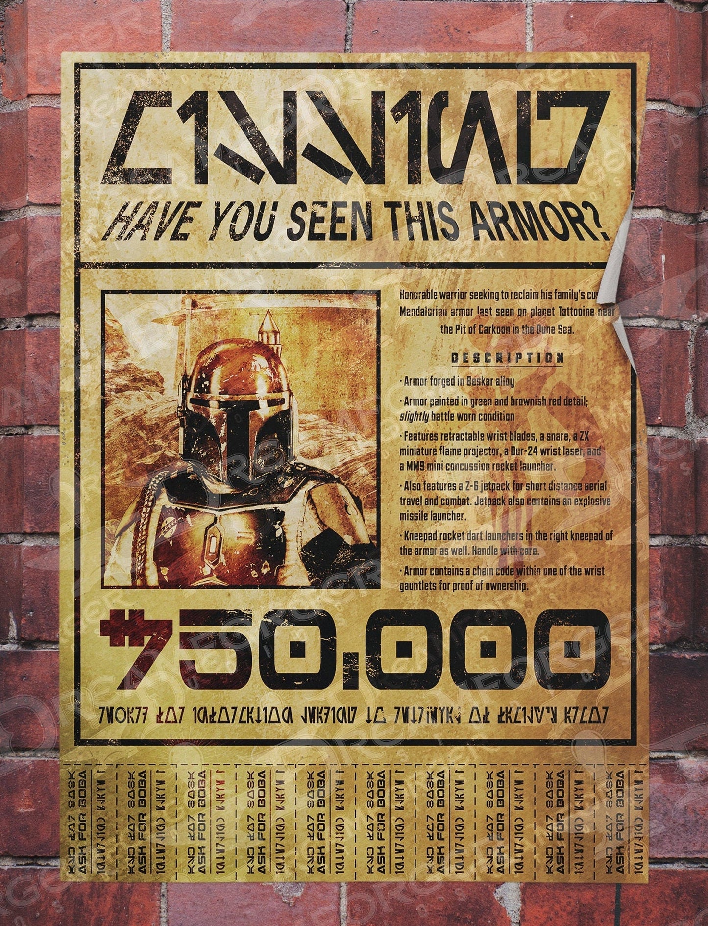 "Have You Seen This Armor? (Call Boba Fett)" Gold Flyer Print