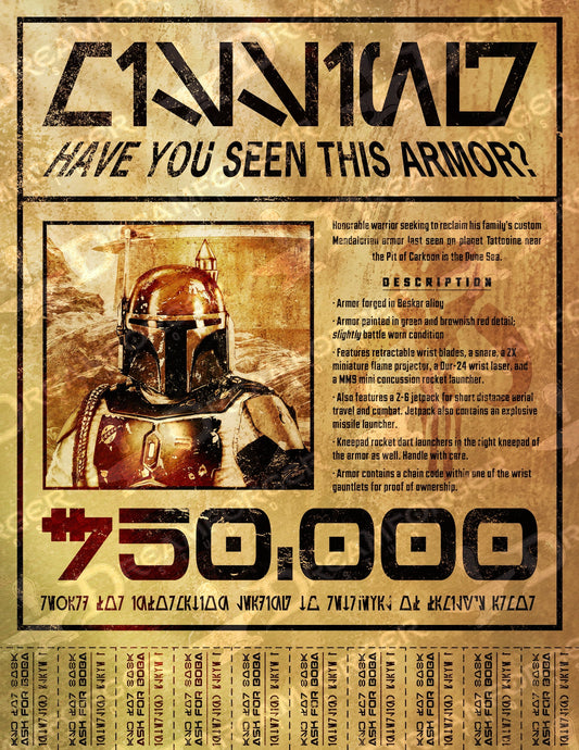 "Have You Seen This Armor? (Call Boba Fett)" Gold Flyer Print